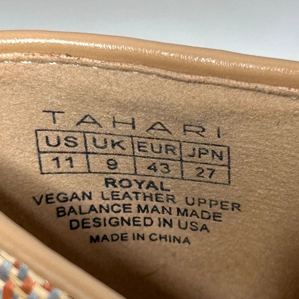 Tahari Women's Beige Patterned With Gold-Tone Slip On Vegan Leather Loafers - 11